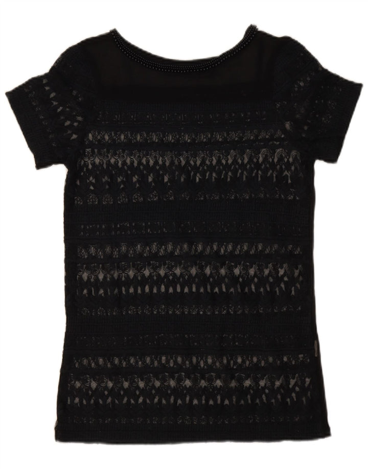 Zara Womens Lace See Through Top UK 6 XS Navy Blue