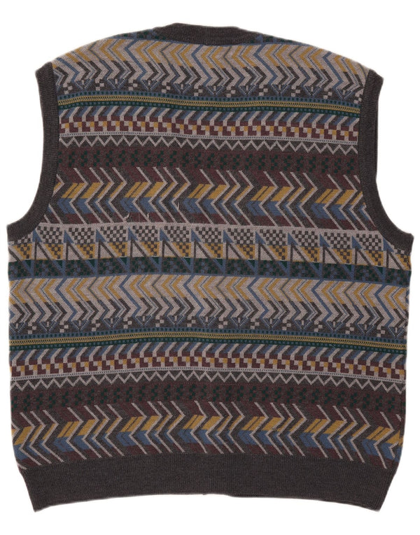 Vintage herre ærmeløs cardigan sweater IT 56 XL Grå geometrisk uld