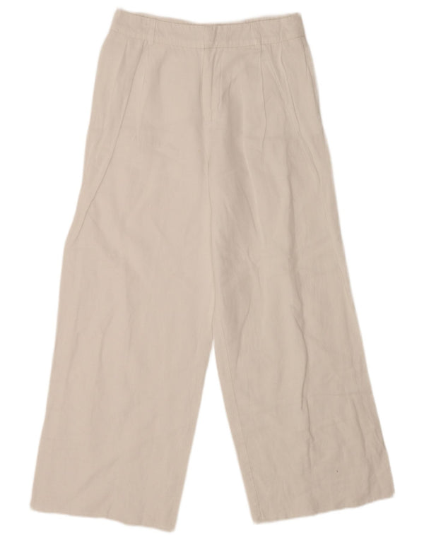 Zara Womens High Waist Wide Leg Chino Trousers Small W26 L28 White Linen
