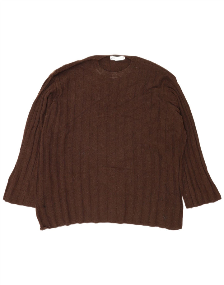Damski sweter oversize z okrągłym dekoltem Zara UK 14 Średni brązowy poliamid