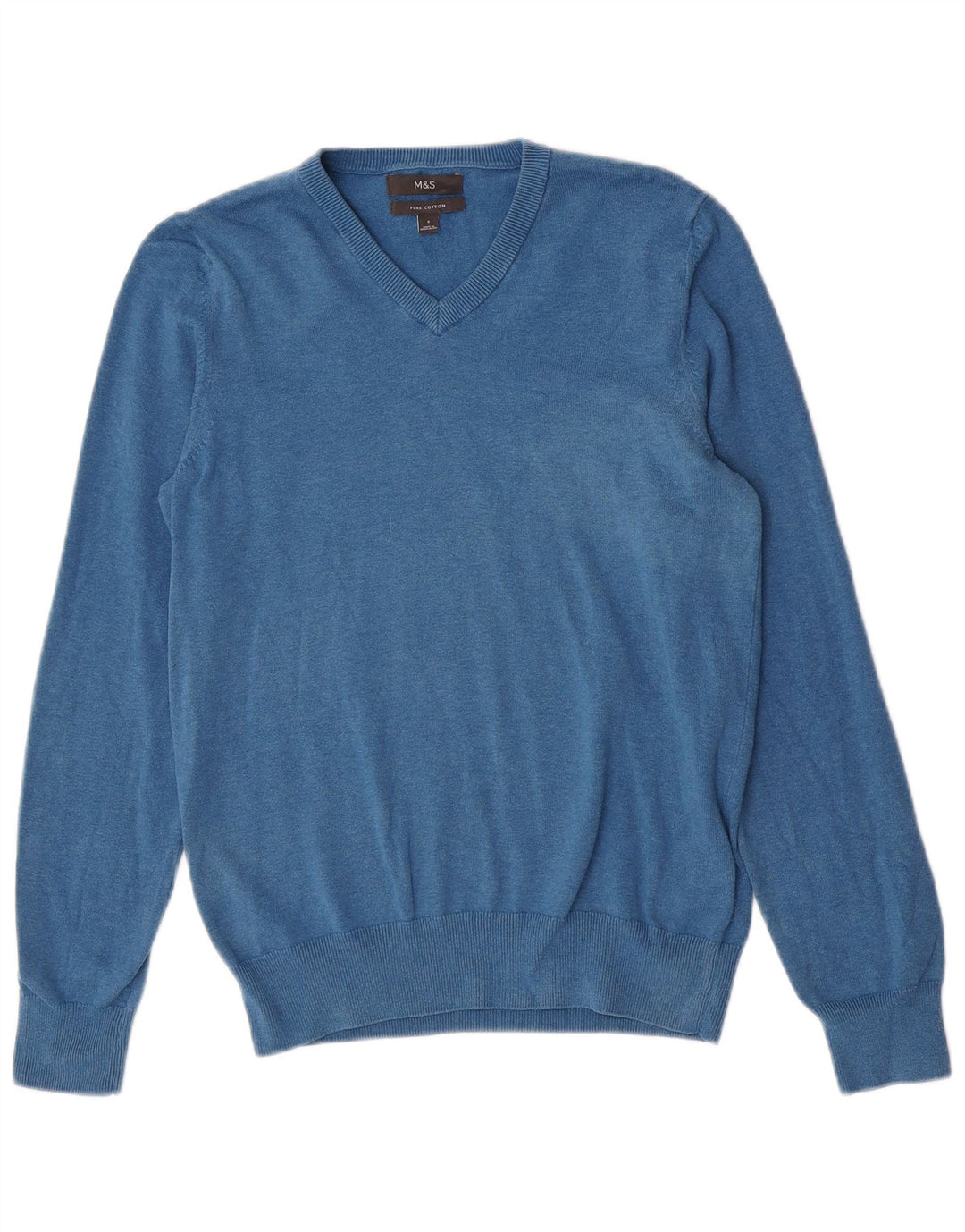 MARKS & SPENCER Mens V-Neck Jumper Sweater Small Blue Cotton