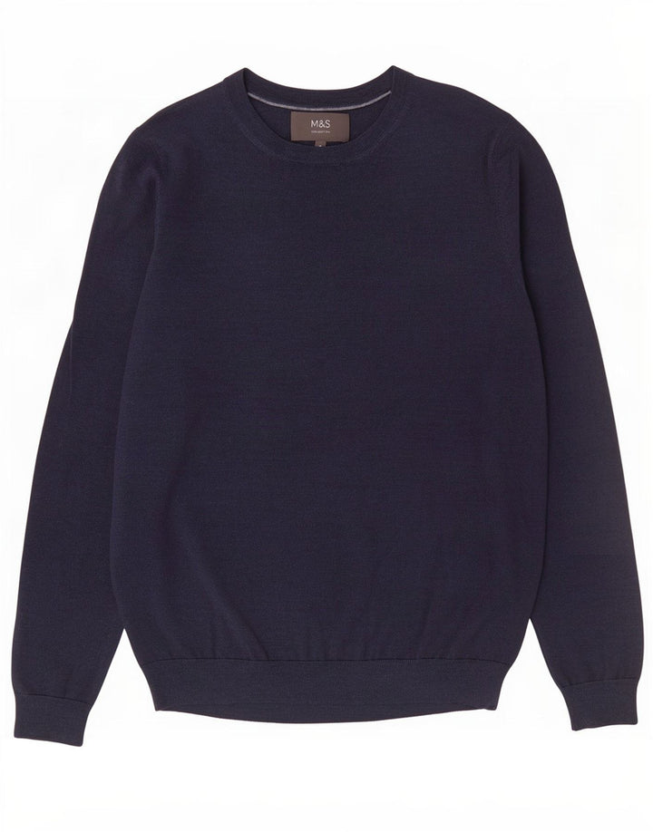 Marks & Spencer Maglione da uomo con scollo a barca Maglione medio in lana merino blu navy