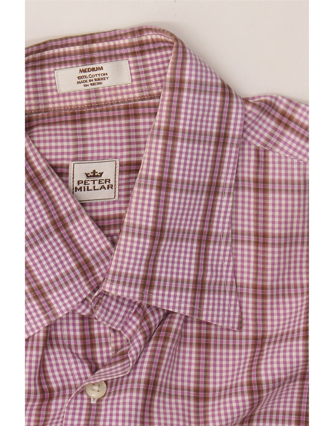 PETER MILLAR Mens Shirt Medium Pink Check Cotton Vintage Peter Millar and Second-Hand Peter Millar from Messina Hembry 