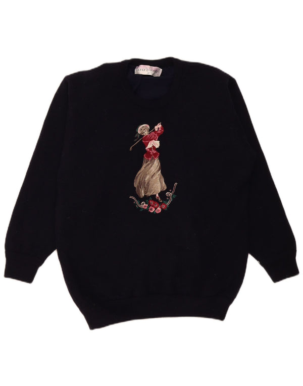 Lyle & Scott Herre grafisk rund hals trøje sweater medium marineblå