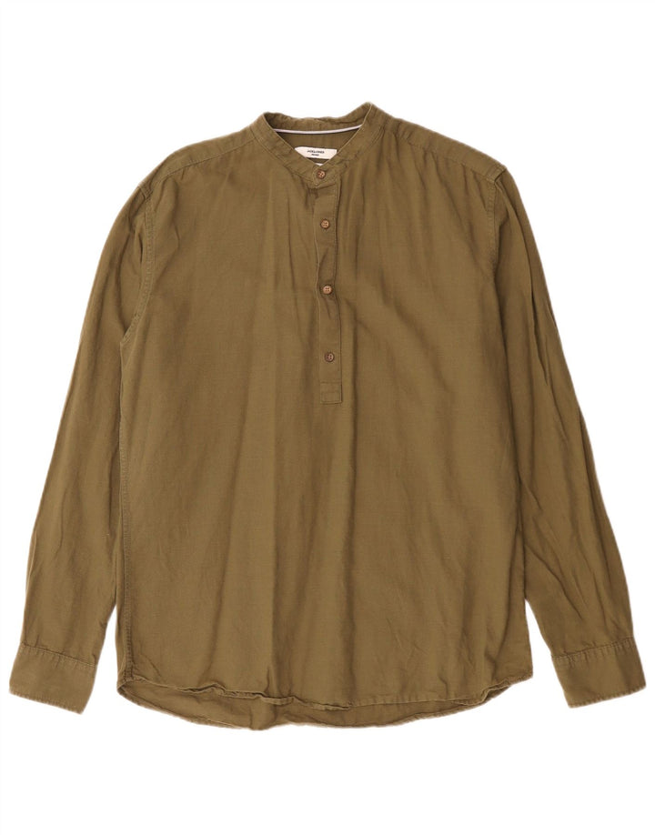 Jack & Jones Mens Premium Slim Pullover Shirt Medium Khaki Cotton