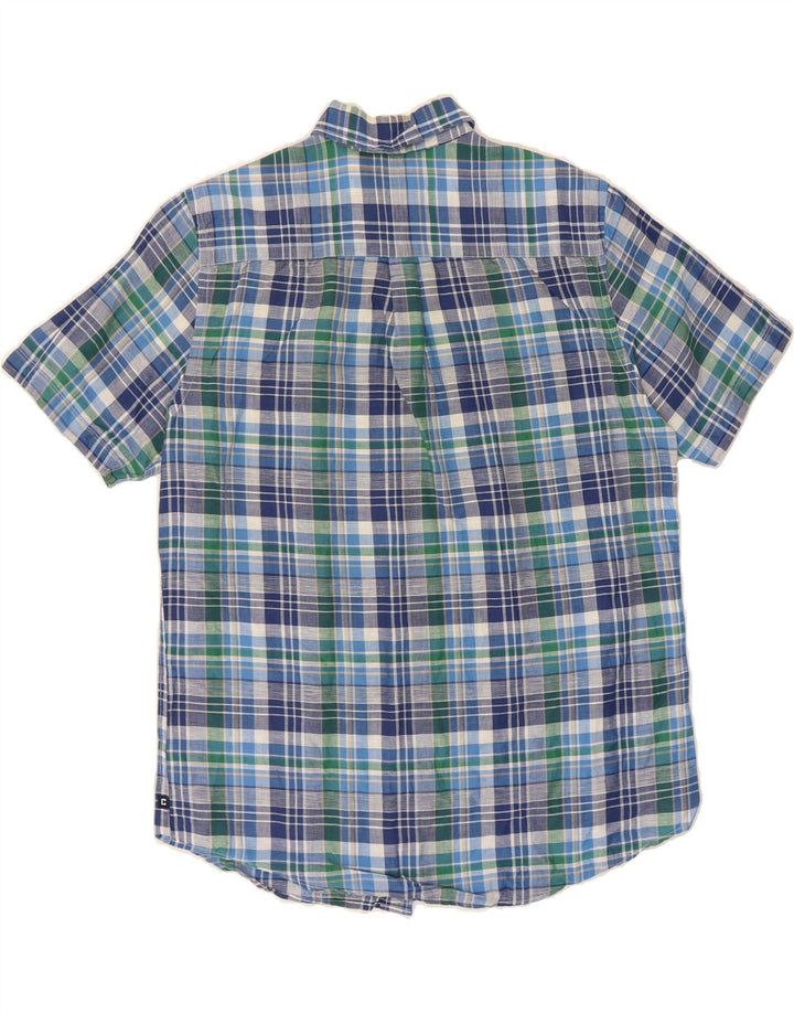 CHAPS Mens Short Sleeve Shirt Medium Blue Check Linen Vintage Chaps and Second-Hand Chaps from Messina Hembry 