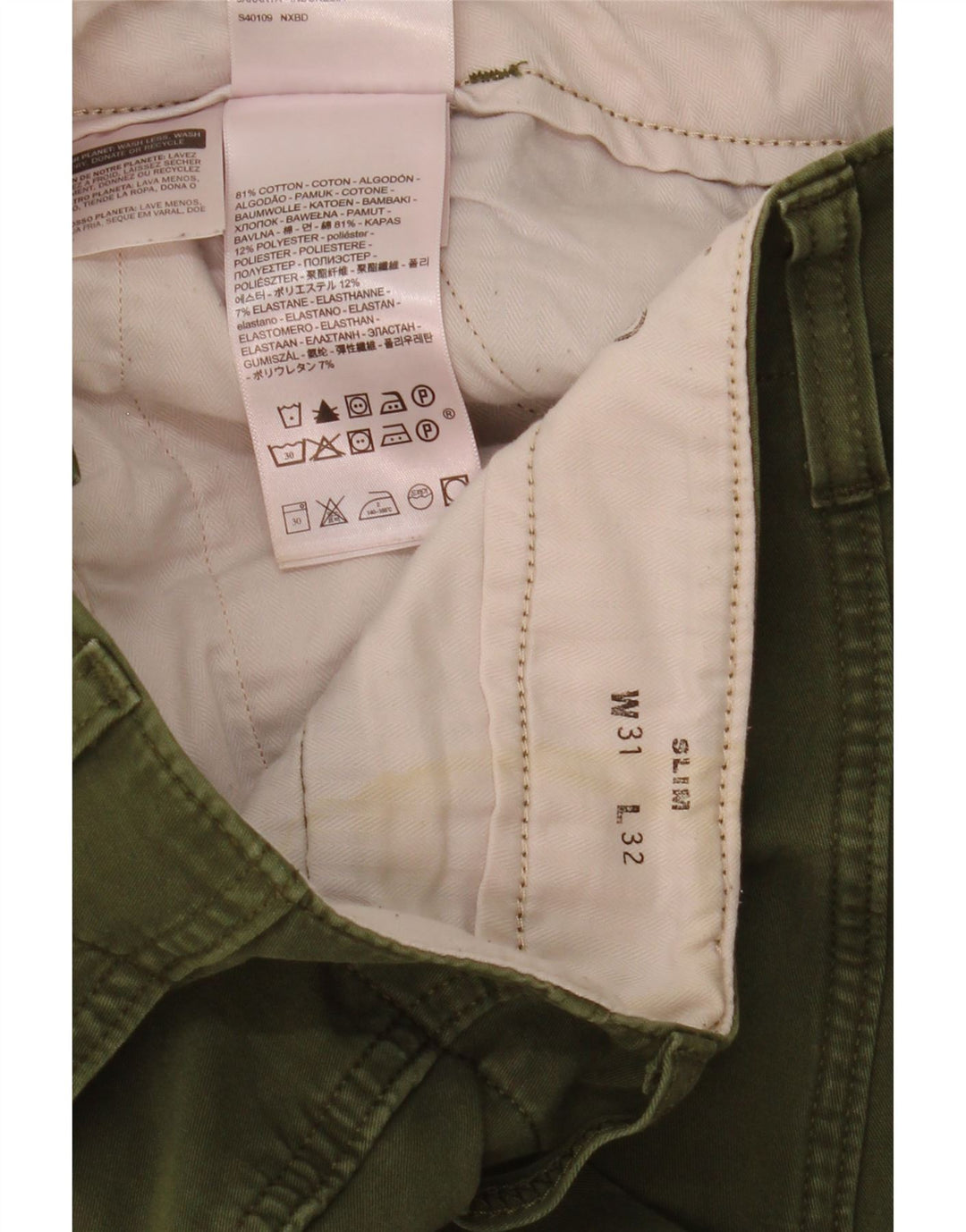 Levi's Mens Slim Cargo Trousers W31 L30 Green Cotton