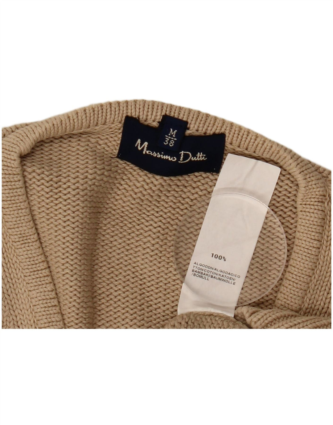 MASSIMO DUTTI Mens V-Neck Jumper Sweater EU 38 Medium Beige Cotton