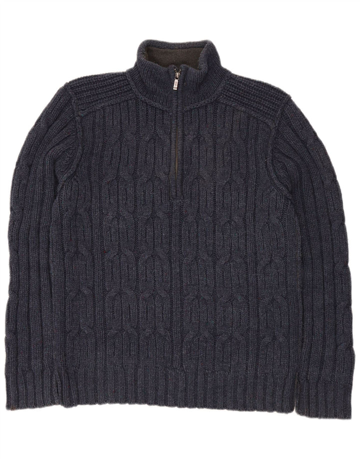 Fat Face Mens Zip Neck Jumper Sweater Medium Navy Blue Lambswool