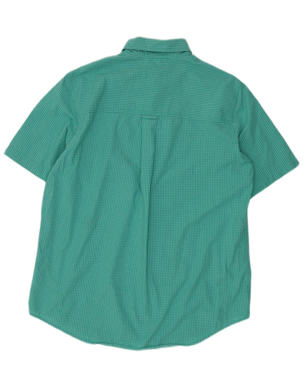 Chaps Mens Short Sleeve Shirt Medium Green Gingham Cotton