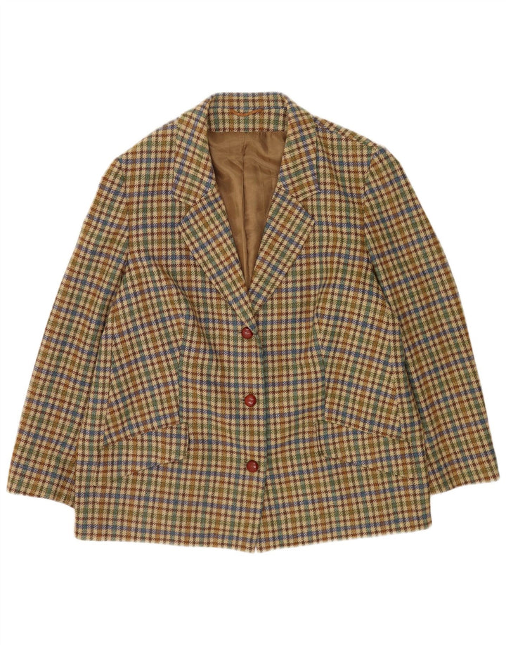 Vintage Womens 3 Button Blazer Jacket UK 20 2XL Beige Houndstooth