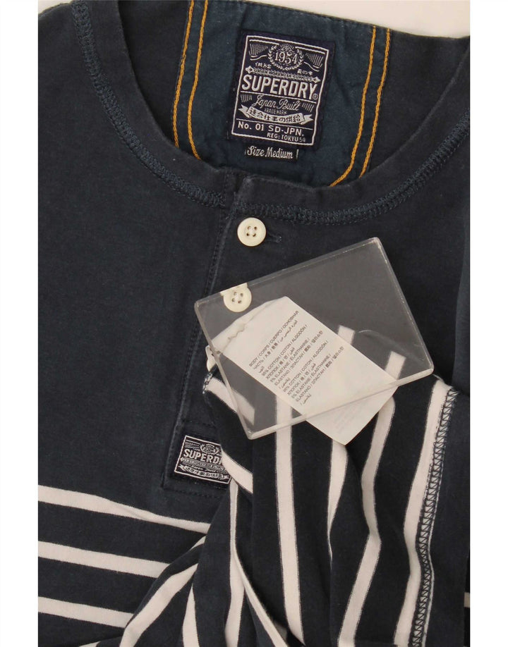 Superdry Uomo Regular Top Manica Lunga Cotone Medio a Righe Blu Navy