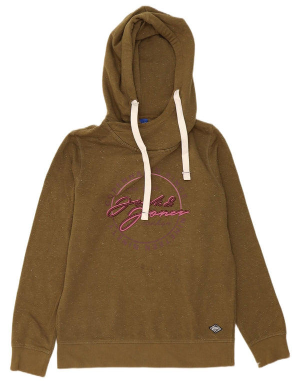 Jack & Jones Mens Graphic Hoodie Jumper Small Khaki Flecked Cotton