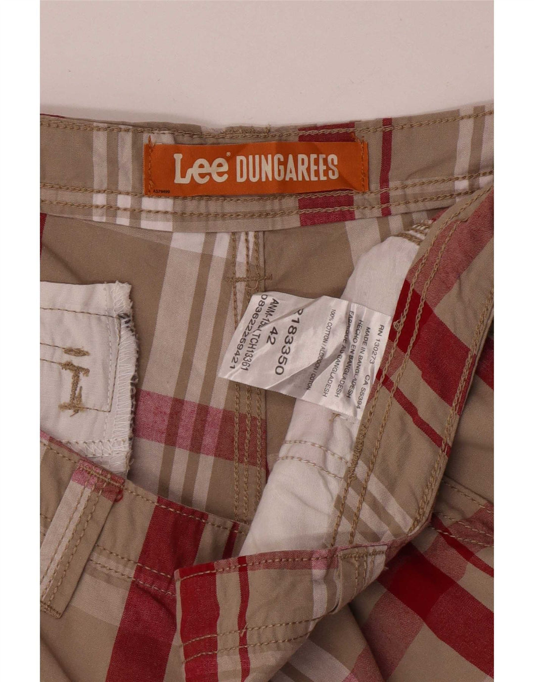 Lee Mens Cargo Shorts W42 2XL Grey Plaid Cotton