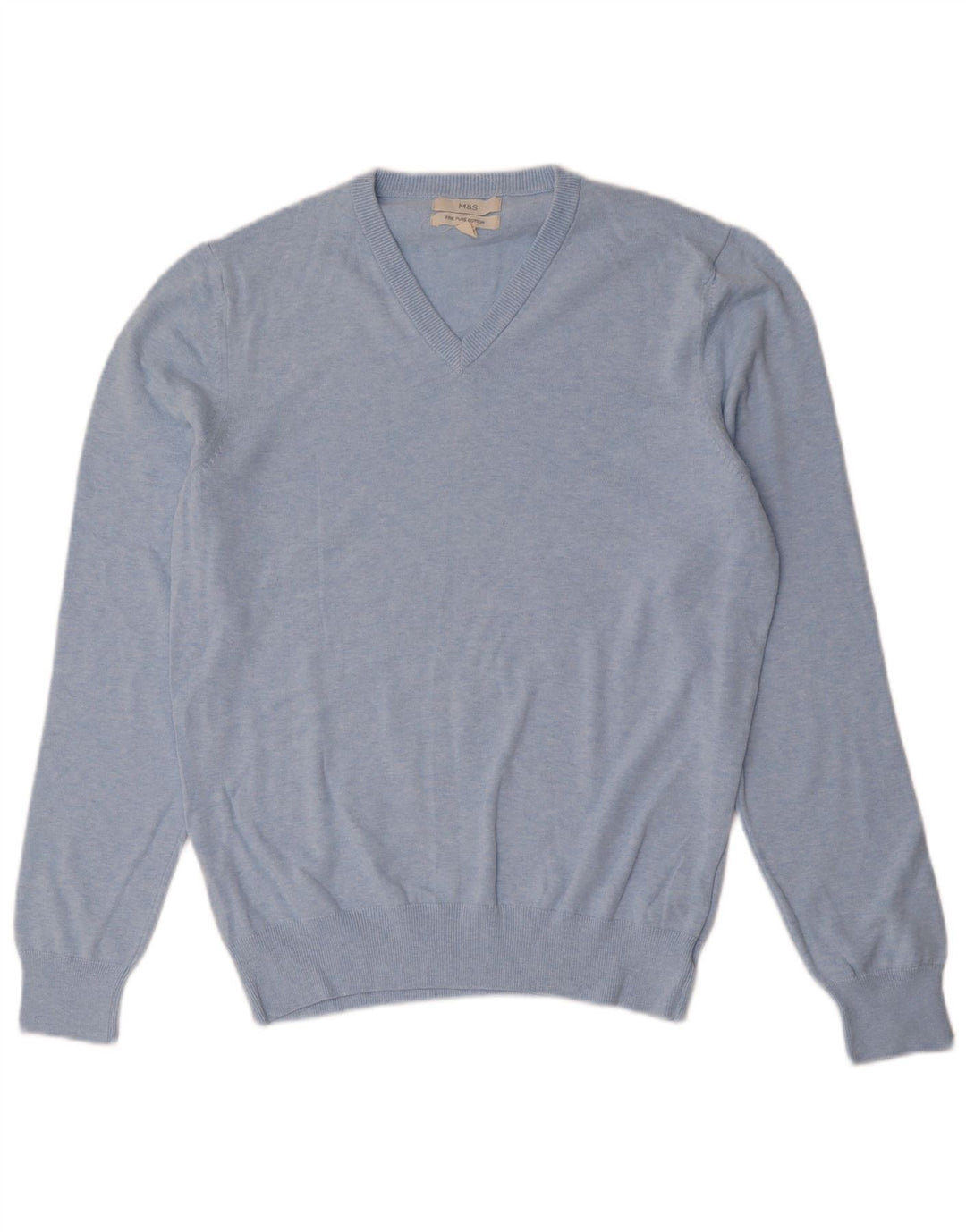 Marks & Spencer Mens V-Neck Jumper Sweater Medium Blue Cotton