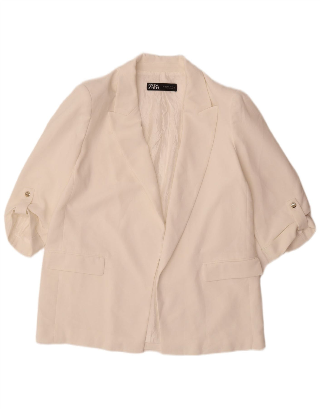 Zara Womens 3/4 Sleeve Open Blazer Jacket UK 18 XL White Polyester