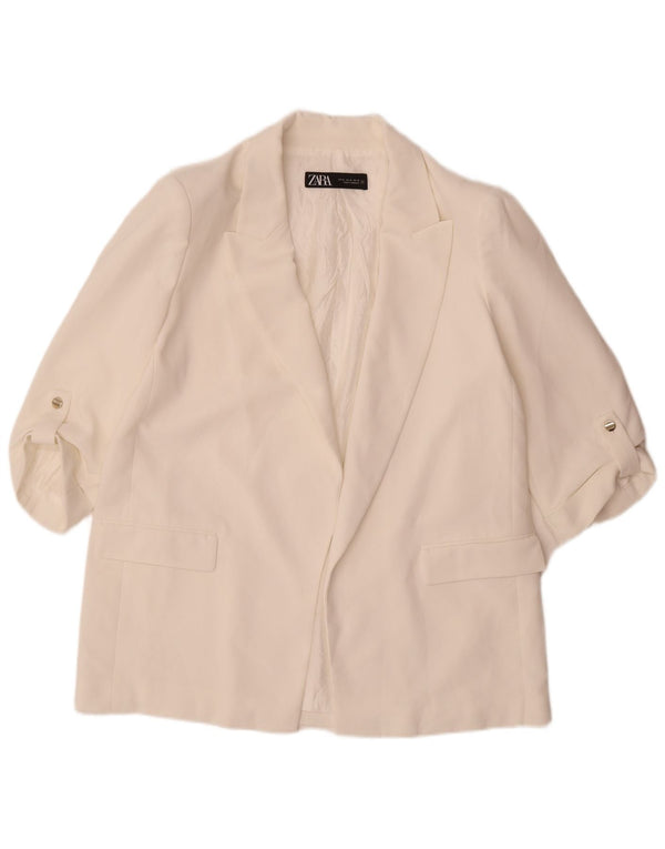 Zara Damen-Blazer mit 3/4-Ärmeln, offen, UK 18, XL, Weiß, Polyester