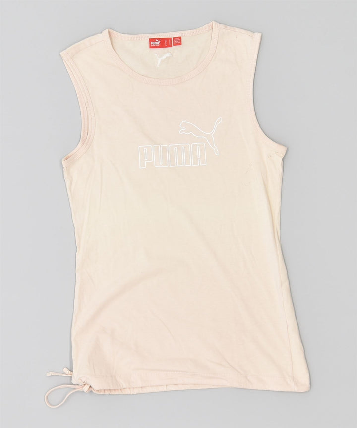 PUMA Womens Graphic Vest Top UK 10 Small Off White Cotton