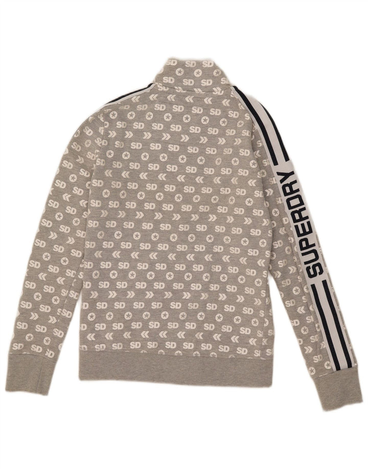 Superdry Womens Graphic Tracksuit Top Jacket UK 10 Small Grey Cotton
