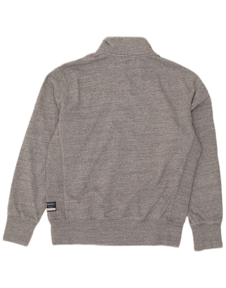 Superdry Mens Zip Neck Sweatshirt Jumper Large Grey Cotton