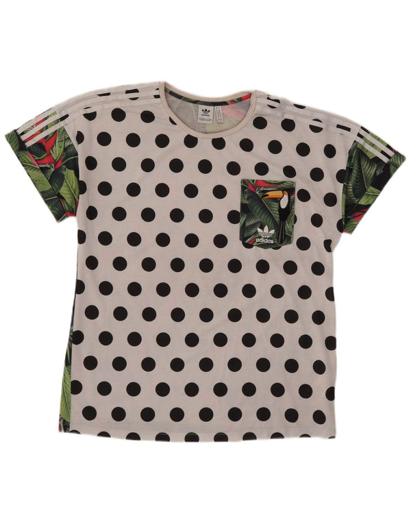Adidas Womens Oversized Graphic T-Shirt Top UK 10 Small White Polka Dot