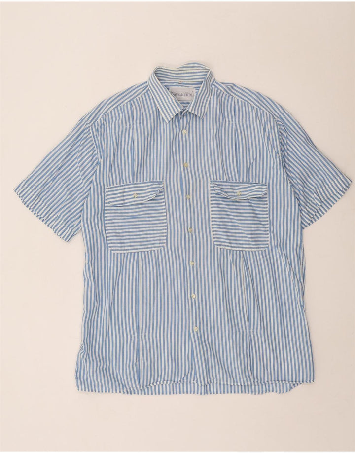 Vintage Mens Short Sleeve Shirt XL Blue Striped