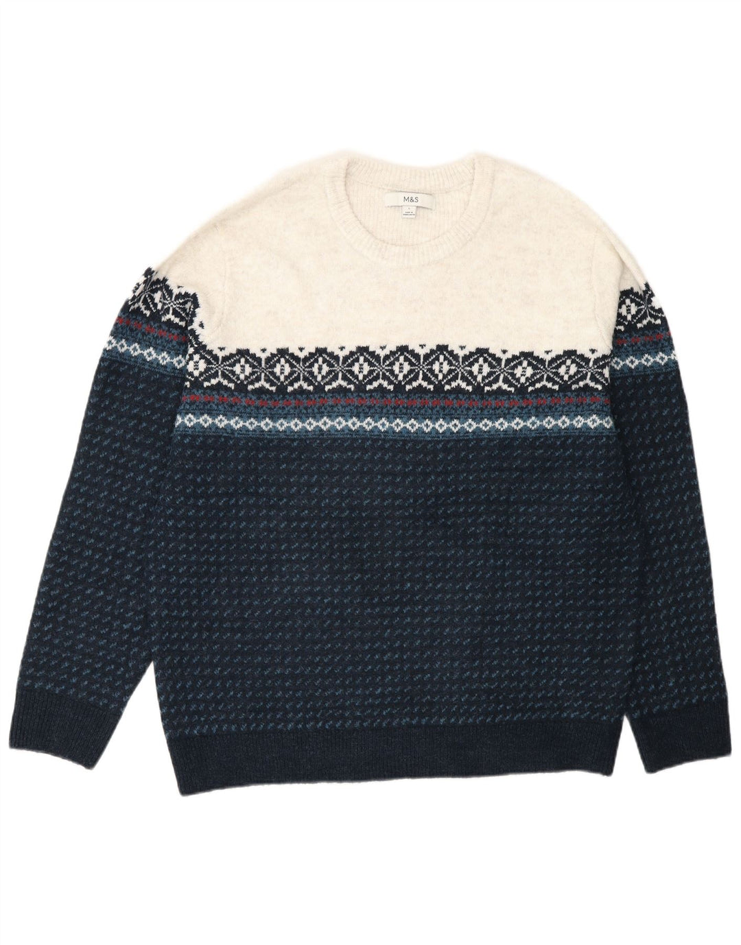Marks & Spencer Mens Crew Neck Jumper Sweater Large Turquoise Fair Isle
