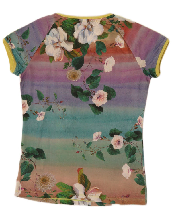 Adidas Damen T-Shirt Top XS UK 6 Mehrfarbiges Blumenmuster aus Polyester
