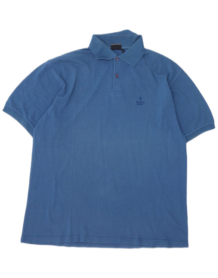 TRUSSARDI Mens Polo Shirt XL Blue Cotton