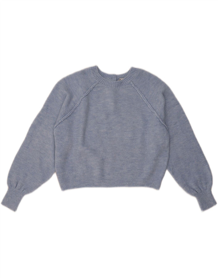 ZARA Womens Crop Oversized Crew Neck Jumper Sweater UK 10 Small Blue