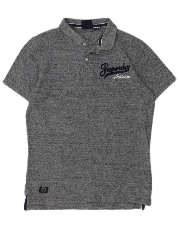 Superdry Mens Graphic Polo Shirt Medium Grey Flecked Cotton