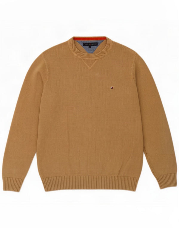 Tommy Hilfiger Mens Crew Neck Jumper Sweater Medium Brown Cotton
