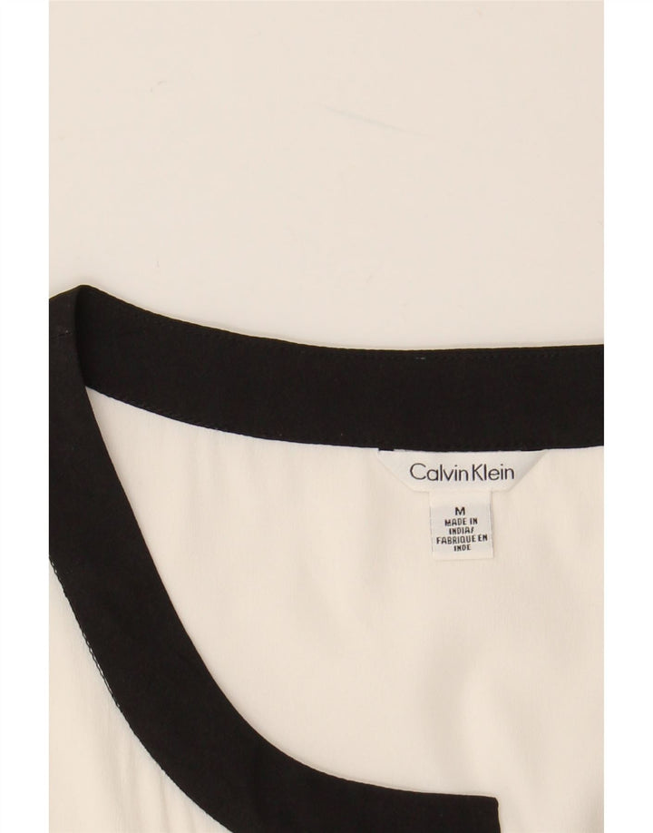 CALVIN KLEIN Womens Sleeveless Blouse Top UK 14 Medium White Colourblock