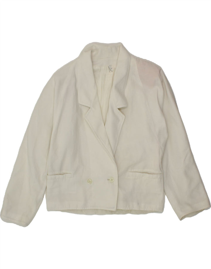 VINTAGE Womens Double Breasted Blazer Jacket IT 44 Medium White Polyester Vintage Vintage and Second-Hand Vintage from Messina Hembry 