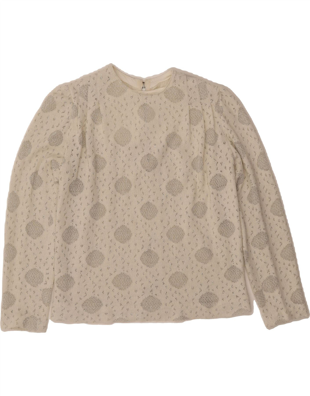 VINTAGE Womens Crew Neck Jumper Sweater UK 12 Medium Off White Spotted Vintage Vintage and Second-Hand Vintage from Messina Hembry 