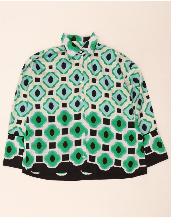 Zara Γυναικείο πουκάμισο Oversized Μπλούζα UK 6 XS Green Geometric Polyester