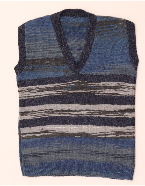 Vintage Mens Vest Tank Top Small Blue Striped