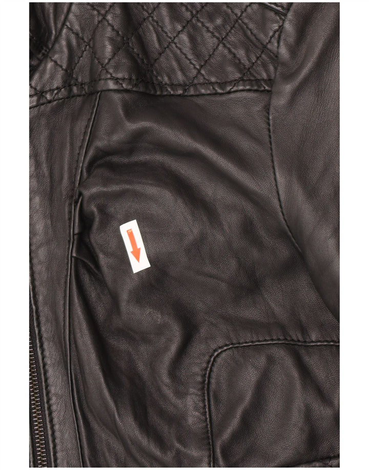 Vintage Womens Military Leather Jacket UK 10 Small Black Leather