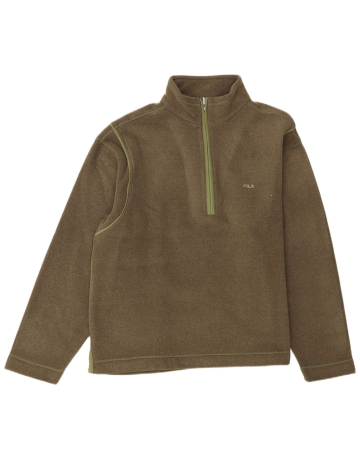 Fila Mens Zip Neck Sweatshirt Jumper 2XL Khaki Polyester