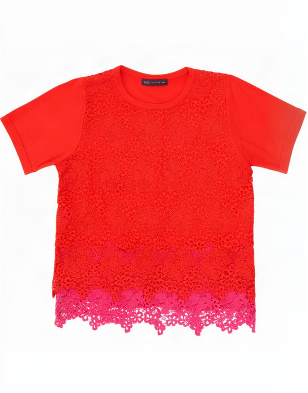 Marks & Spencer Womens Lace Blouse Top UK 12 Medium Red Floral Polyester