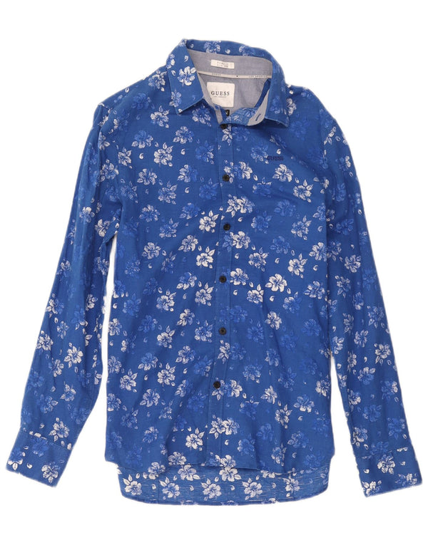 Camicia Guess da uomo slim fit XS in lino floreale blu