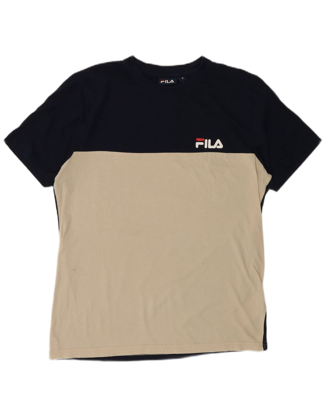 Fila Mens T-Shirt Top Small Navy Blue Colourblock Cotton