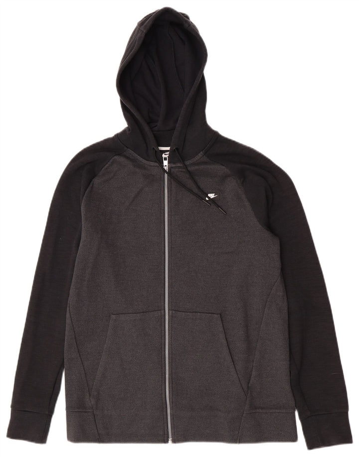 Nike Mens Zip Hoodie Sweater Medium Grey Colourblock Cotton