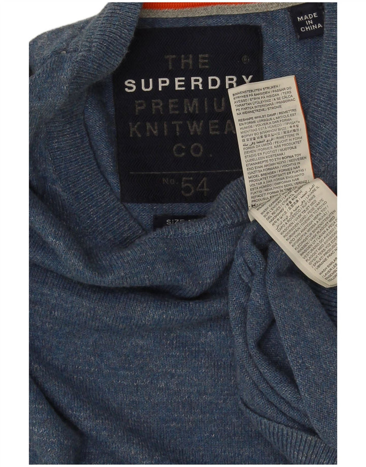Męski sweter z okrągłym dekoltem Superdry, średnioniebieski, bawełniany