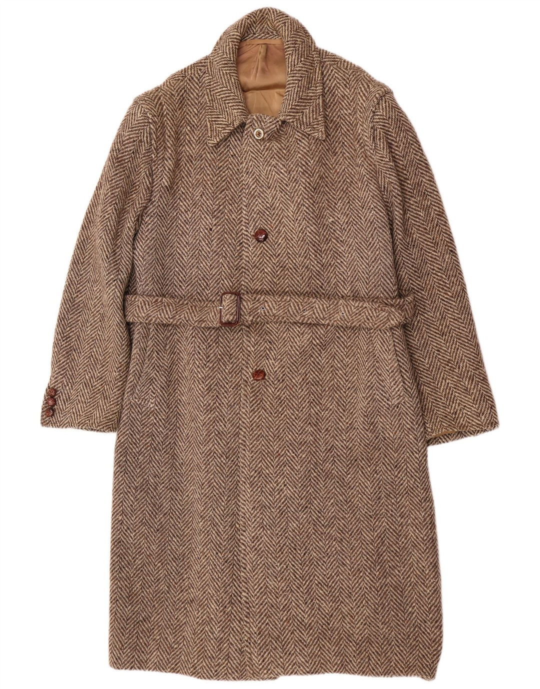 Moessmer Herrenmantel UK 42 XL Braune Wolle mit Fischgrätenmuster