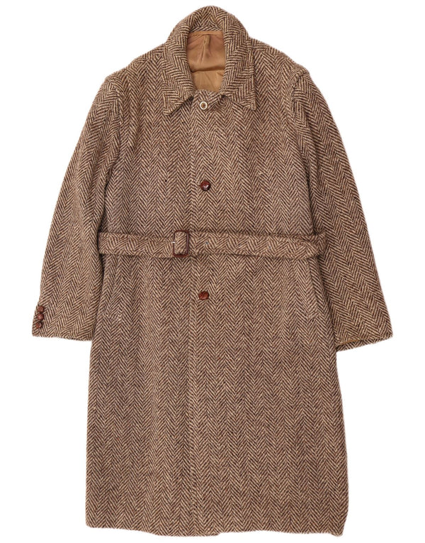 Moessmer Mens Overcoat UK 42 XL Brown Herringbone Wool