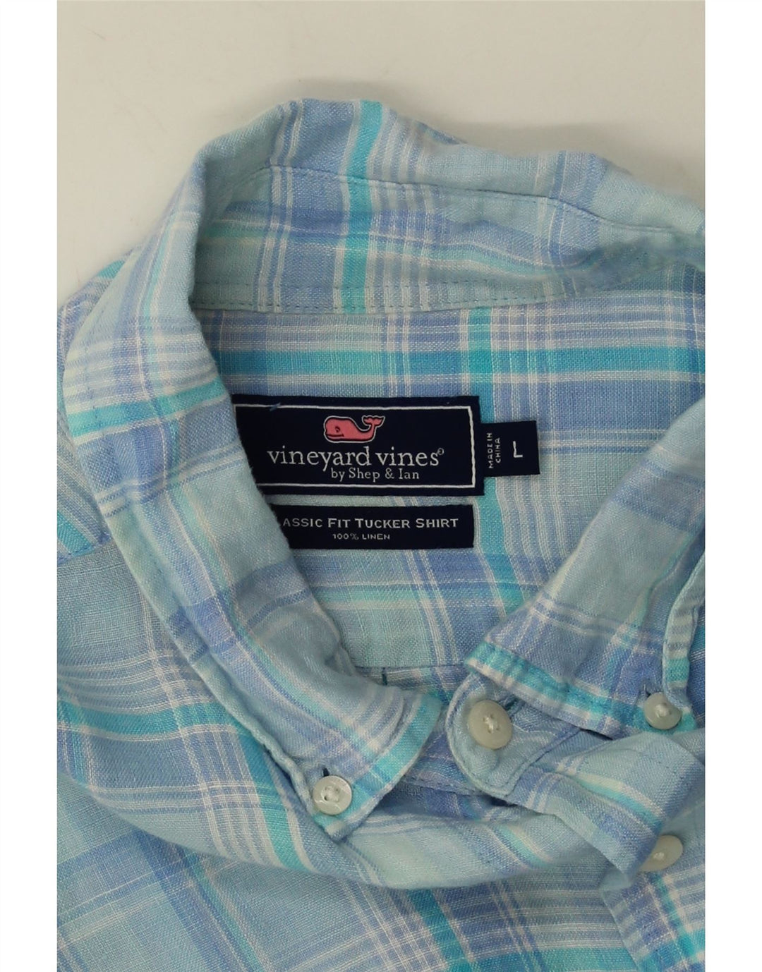 Vineyard Vines Mens Classic Fit Shirt Large Blue Check Linen