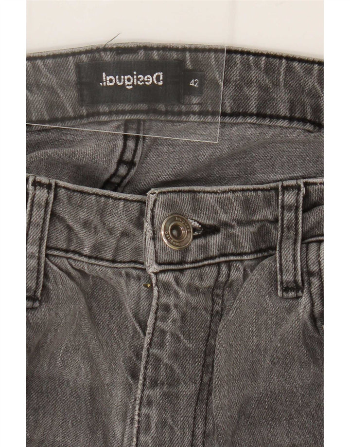 Desigual Womens Abstract Pattern Straight Jeans EU 42 Large W32 L28 Grey