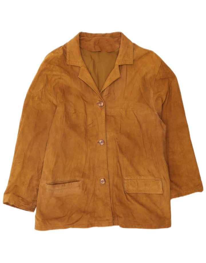 Giacca blazer a 3 bottoni in pelle scamosciata da donna Conbipel UK 14 in pelle marrone medio
