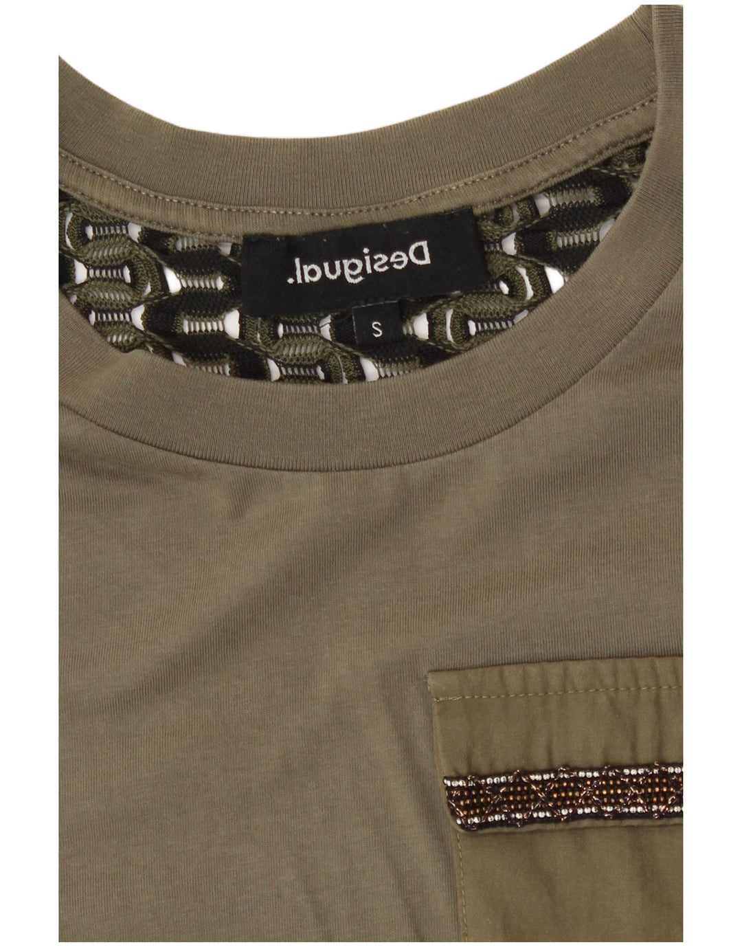Desigual Womens T-Shirt Top UK 10 Small Khaki Polyester